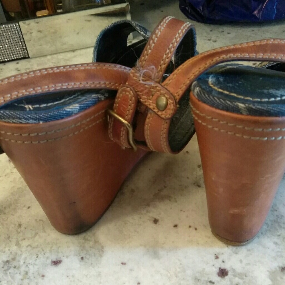 Authentic Coach Patchwork Denim/ Leather Wedges - image 4